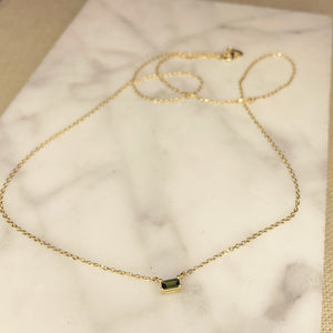 Green Tourmaline and 14K Baguette Necklace