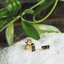 Load image into Gallery viewer, Green Tourmaline and 14K Baguette Studs
