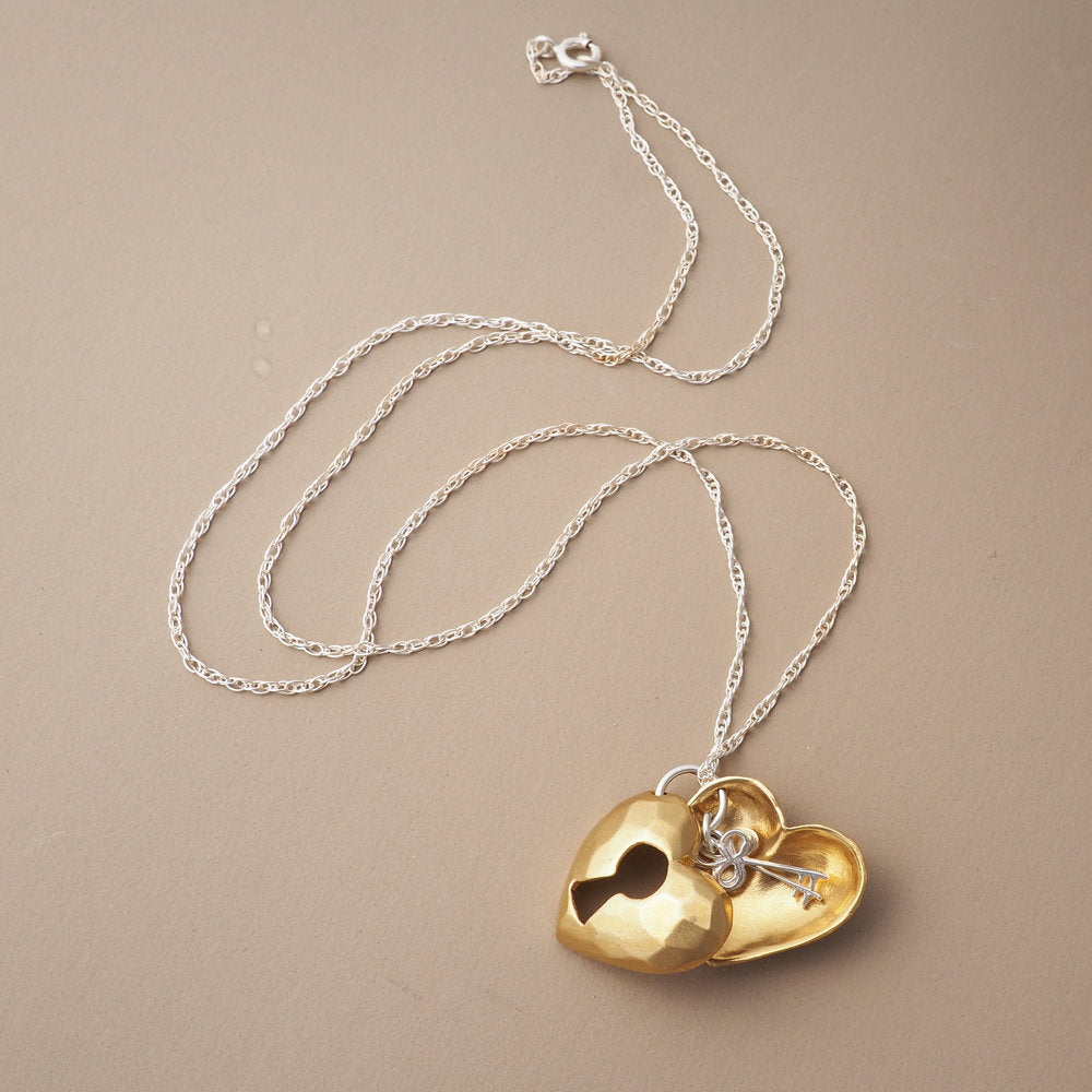 Sterling Silver Heart Lock Keyhole Pendant Necklace