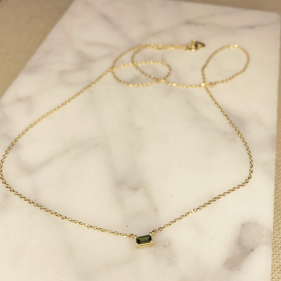 Green Tourmaline and 14K Baguette Necklace