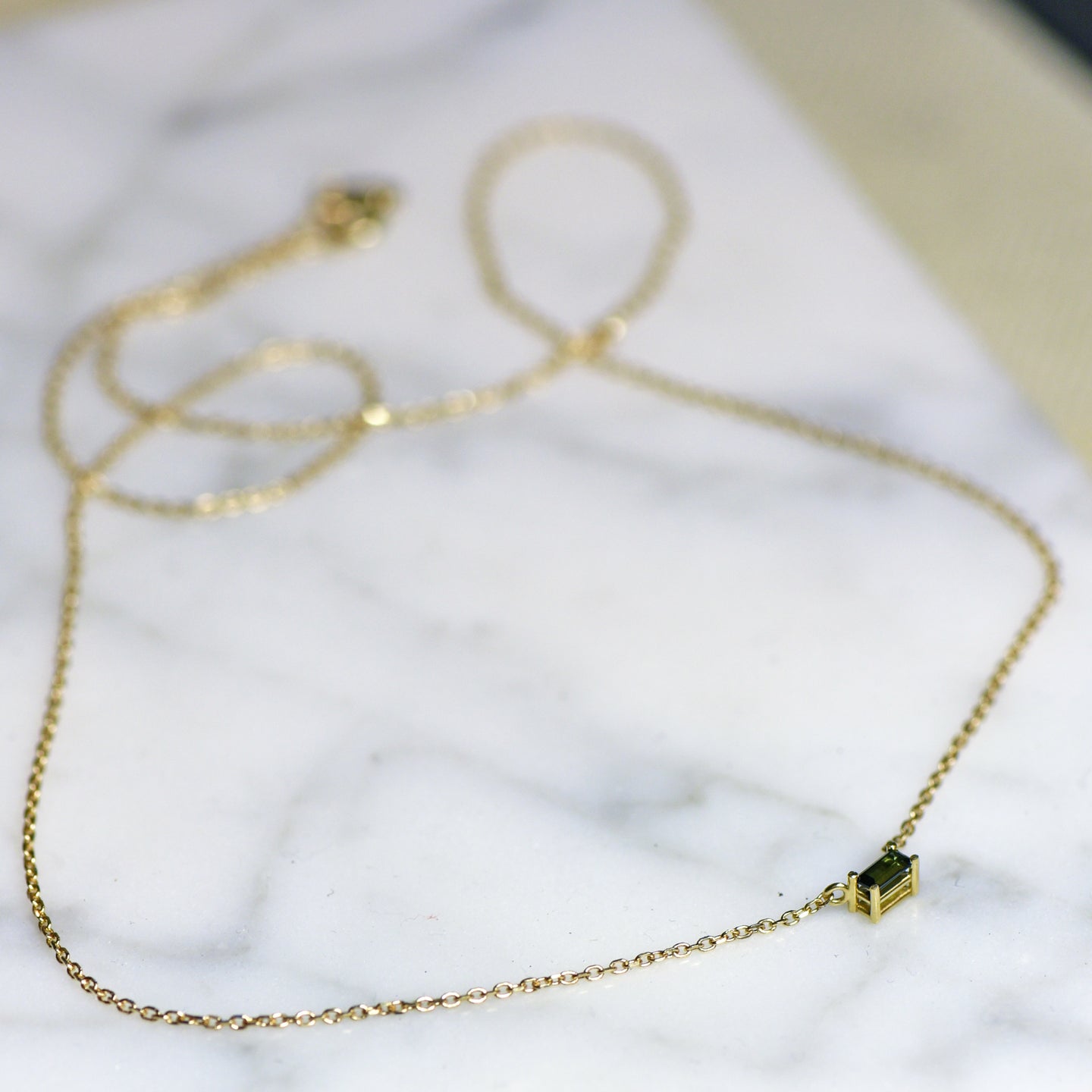 Green Tourmaline and 14K Baguette Necklace