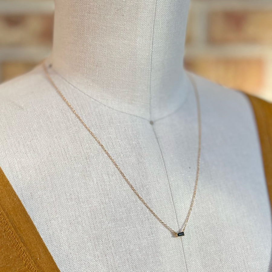 Green Tourmaline and 14K Baguette Necklace