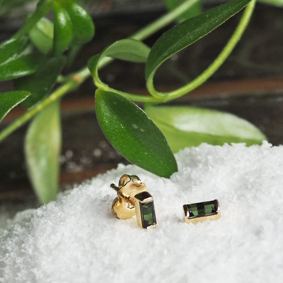 Green Tourmaline and 14K Baguette Studs