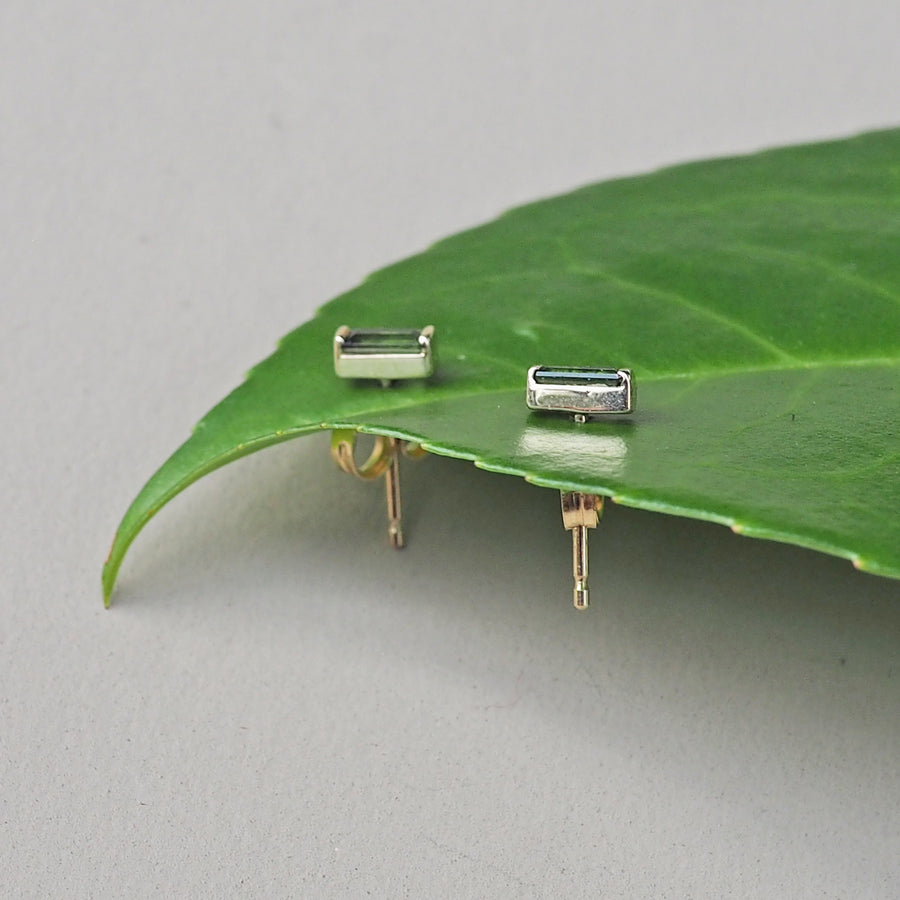 Green Tourmaline and 14K Baguette Studs