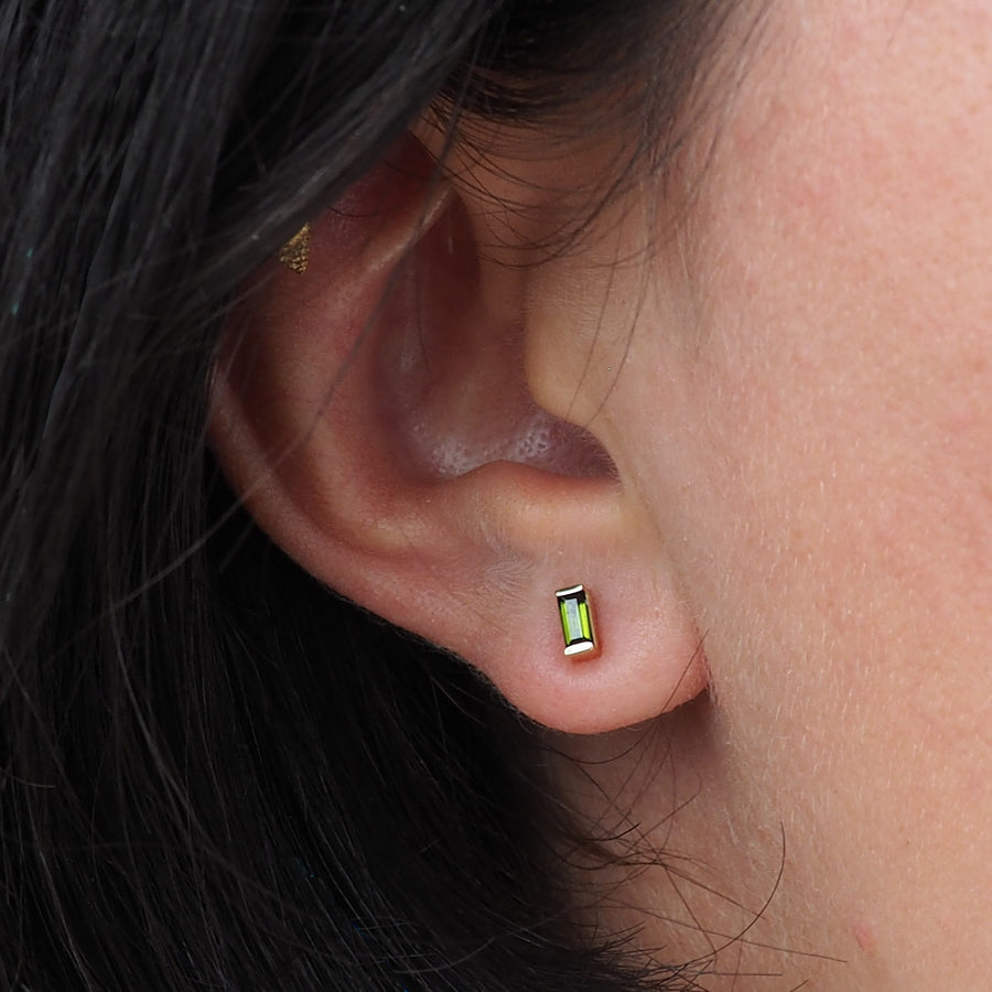 Green Tourmaline and 14K Baguette Studs